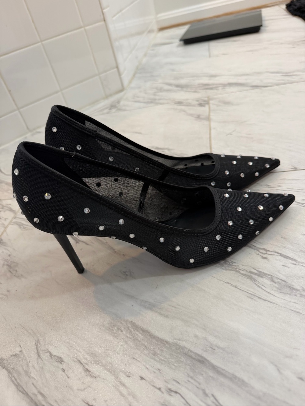 Mango Black Pointed-Toe Studded Stiletto Heels